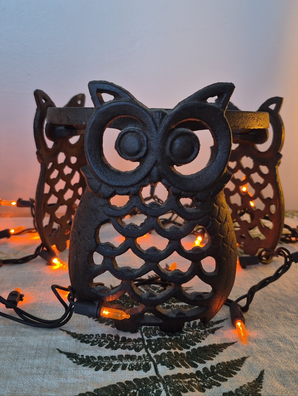 Decorative Black Cast Iron Owl Candle Holder - Unbranded